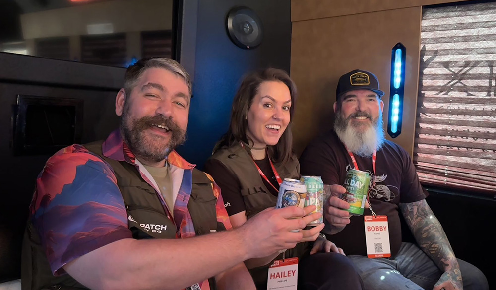 Matt, Hailey, and Bobby on the brewery tour party bus before MMS officially began/